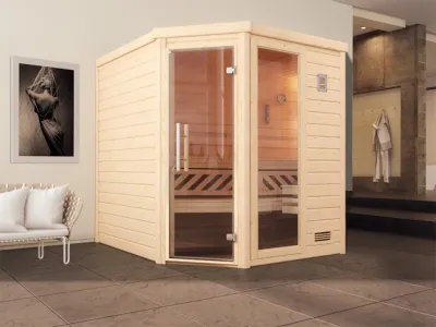 Sauna Massivholzsauna Turku 2 GTF graphit Ganzglastür und Fensterelement Produktbild #1
