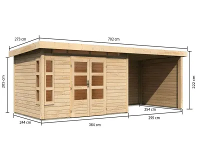 Gartenhaus SET Kastorf 7 28 mm naturbelassen inkl. 3,2 m Anbaudach + Rückwand + Seitenwand Produktbild #7