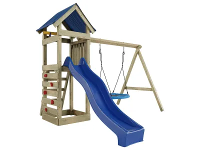 Spielturm Easy KDI inkl. Doppelschaukel inkl. Rutsche blau + Nestschaukel Produktbild #4