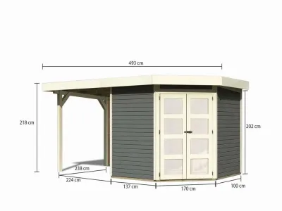 Gartenhaus SET Goldendorf 5 ECO 19 mm terragrau, inkl. 2,4 m Anbaudach + Rückwand Produktbild #2