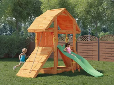 Spielturm Buffalo teakfarben inkl. Rutsche grün Produktbild #2
