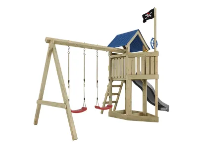 Spielturm Pirat Captain Jolly KDI mit Doppelschaukel inkl. Rutsche grau + Sitze rot Produktbild #4