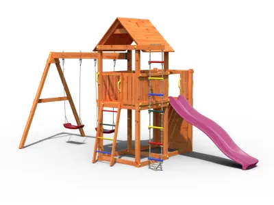 Spielturm Bento D teakfarben inkl. Rutsche pink Produktbild #4