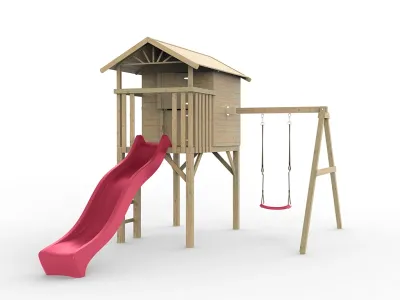 Stelzenhaus Tree Hut KDI inkl. Einzelschaukel und Rutsche pink Produktbild #3