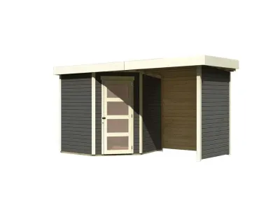 Gartenhaus Schwandorf 5 19 mm terragrau inkl. 2,4 m Anbaudach + Seiten- und Rückwand Produktbild #8