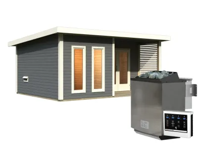 Saunahaus Mainburg 5 terragrau 38 mm inkl. Bio-Kombiofen 9 kW + ext. Steuerung Produktbild #3