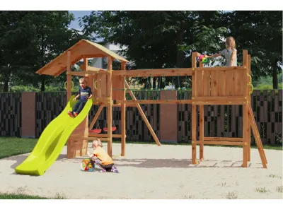 Spielturm Smart 5 Bridge teakfarben inkl. Rutsche gelb Produktbild #3
