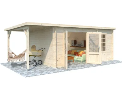 Gartenhaus Blockbohlenhaus Ella 13,1+3,9 m² 28 mm naturbelassen Produktbild #4