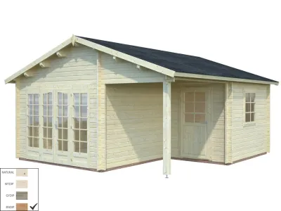 Gartenhaus Blockbohlenhaus Irene 21,9+5,2 m² 44 mm braun tauchimprägniert Produktbild #2