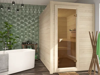 Sauna Massivholzsauna SPARSET Infuusio 2 inkl. 3,6 kW Bio-Ofen mit externer Steuerung  Produktbild #1