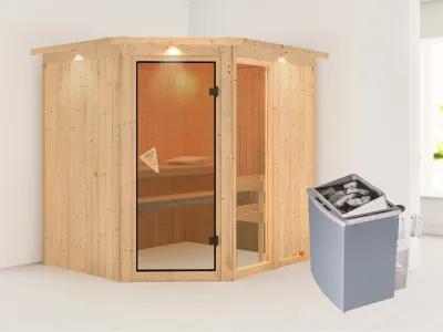 Sauna Systemsauna Fiona 2 mit Dachkranz, inkl. 9 kW Saunaofen integr. Steuerung Produktbild #1
