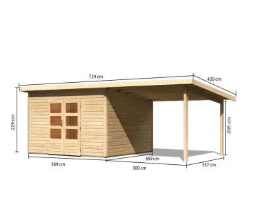 Gartenhaus SET Northeim 5 – mit naturbelassenem Holz, inkl. 3,3 m Anbaudach Produktbild #4