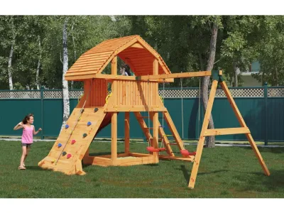Spielturm Giant Move teakfarben inkl. Rutsche rot Produktbild #3