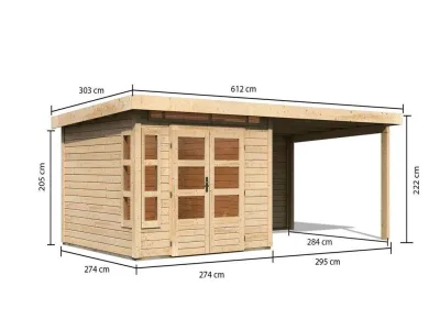 Gartenhaus SET Kastorf 6 28 mm naturbelassen inkl. 3,2 m Anbaudach + Rückwand Produktbild #8