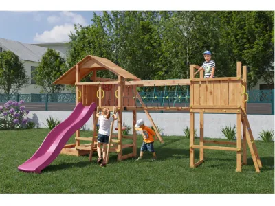 Spielturm Smart 1 Bridge teakfarben inkl. Rutsche pink Produktbild #2