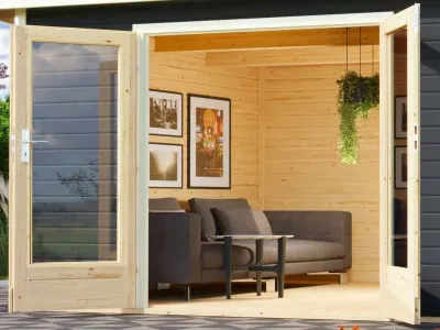 Gartenhaus SET Radeburg 1 40 mm terragrau inkl. 3,3 m Anbaudach Produktbild #6