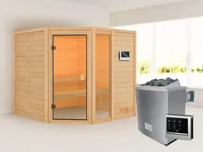 Sauna Tabea mit bronzierter Glastür + 9 kW Saunaofen ext. Strg. Produktbild #1