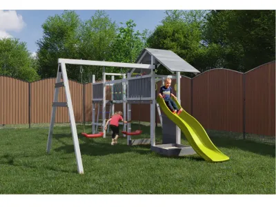 Spielturm Smart 2 Bridge grau-weiß inkl. Rutsche gelb Produktbild #2