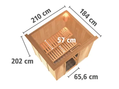 Sauna Systemsauna Daria mit Dachkranz, Klarglas Ganzglastür + Plug & Play Saunaofen mit ext.Strg Produktbild #8