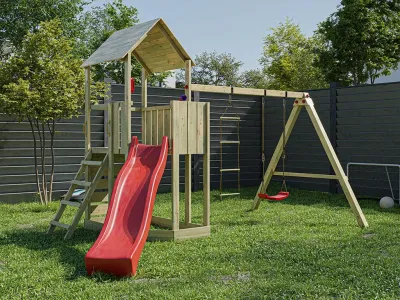 Spielturm Big Monkey KDI inkl. Rutsche rot Produktbild #1
