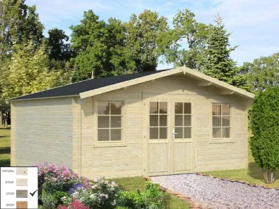 Gartenhaus Blockbohlenhaus Klara 17,0 m² 28 mm grau tauchimprägniert Produktbild #1