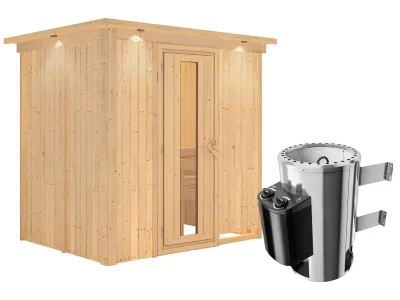 Sauna Systemsauna Fanja mit Dachkranz, Energiespartür + Plug & Play Saunaofen mit Steuerung Produktbild #2