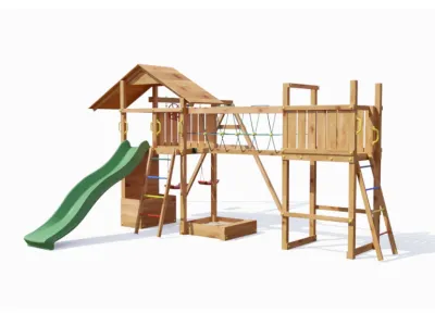 Spielturm Smart 4 Bridge teakfarben inkl. Rutsche grün Produktbild #4