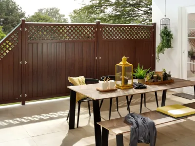 Sichtschutzzaun LONGLIFE RIVA Abschlusselement mit Gitter Nussbaum Produktbild #5