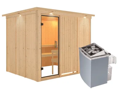 Sauna Systemsauna Gobin mit Dachkranz, Klarglas Ganzglastür + 9 kW Saunaofen mit Steuerung Produktbild #6