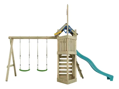Spielturm Pirat Captain Snappy KDI mit Doppelschaukel inkl. Rutsche türkis + Sitze grün Produktbild #4