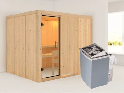 Sauna Systemsauna Gobin Klarglas Ganzglastür + 9 kW Saunaofen mit Steuerung Produktbild #1