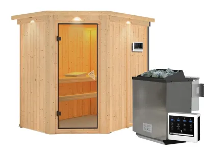 Sauna Systemsauna Carin mit Dachkranz, inkl. 9 kW Bio-Ofen mit externer Steuerung Produktbild #3