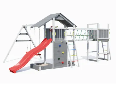 Spielturm Smart 2 Bridge grau-weiß inkl. Rutsche rot Produktbild #5