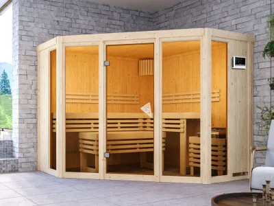 Sauna Alcinda mit bronzierter Glastür + 9 kW Saunaofen ext. Strg. Produktbild #1