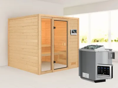 Sauna Jutta mit bronzierter Glastür + 9 kW Bio-Kombiofen ext. Strg. Produktbild #1