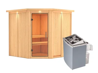 Sauna Systemsauna Jarin mit Dachkranz, Klarglas Ganzglastür + 9 kW Saunaofen mit Steuerung Produktbild #8