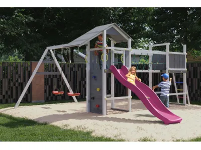 Spielturm Smart 5 Bridge grau/weiß inkl. Rutsche pink Produktbild #1