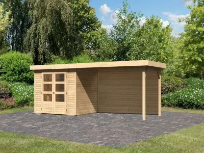 Gartenhaus SET Askola 3 19 mm naturbelassen, inkl. 2,4 m Anbaudach + Lamellenwänden Produktbild #7