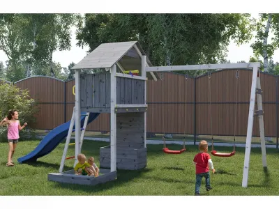 Spielturm Smart 4 grau/weiß inkl. Rutsche blau Produktbild #3