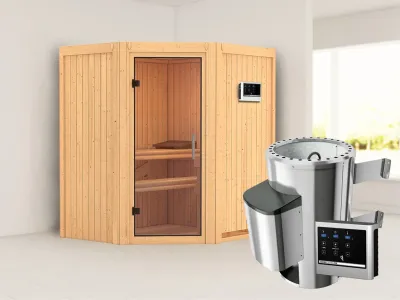 Sauna Systemsauna Tonja Klarglas Ganzglastür + Plug & Play Saunaofen mit externer Steuerung Produktbild #1