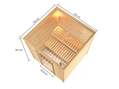 Sauna Jara mit bronzierter Glastür + 9 kW Saunaofen integr. Strg.