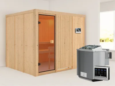 Sauna Nybro mit bronzierter Glastür + 9 kW Bio-Kombiofen mit ext. Strg. Produktbild #1