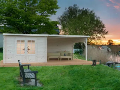 Gartenhaus Blockbohlenhaus Ella 8,7+10,0 m² 28 mm transparent tauchimprägniert Produktbild #1