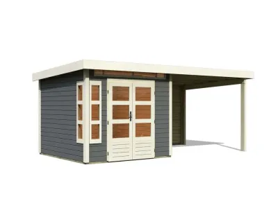 Gartenhaus SET Kastorf 6 28 mm terragrau inkl. 3,2 m Anbaudach + Rückwand Produktbild #5