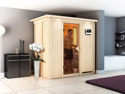 Sauna Systemsauna Variado mit Dachkranz, inkl. 9 kW Bio-Ofen mit externer Steuerung Produktbild #1