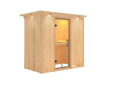 Sauna Systemsauna Variado mit Dachkranz, Klarglas Ganzglastür Produktbild #3