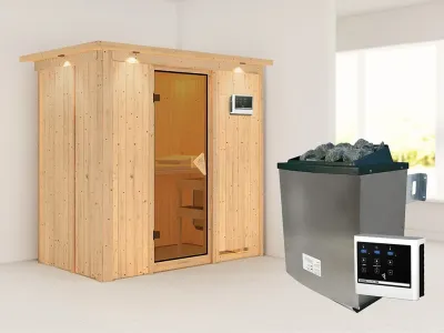Sauna Systemsauna Variado mit Dachkranz, inkl. 9 kW Ofen mit externer Steuerung Produktbild #1