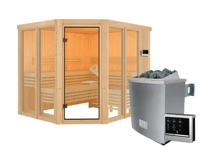 Sauna Ainur mit bronzierter Glastür + 9 kW Saunaofen ext. Strg. Produktbild #9