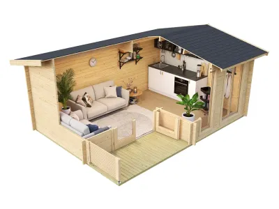 Gartenhaus Blockbohlenhaus Brighton 44 mm naturbelassen Produktbild #8