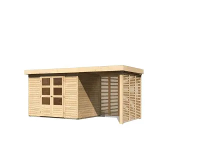 Gartenhaus SET Askola 4 19 mm naturbelassen, inkl. 2,4 m Anbaudach + Lamellenwänden Produktbild #4